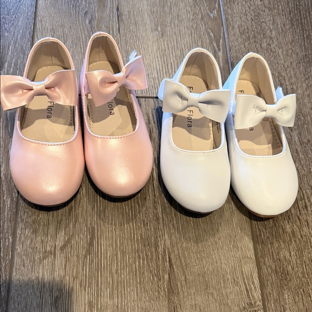 Kids Bow Shoes - Pink and White bundle. Felix and Flora. Size toddler 9.